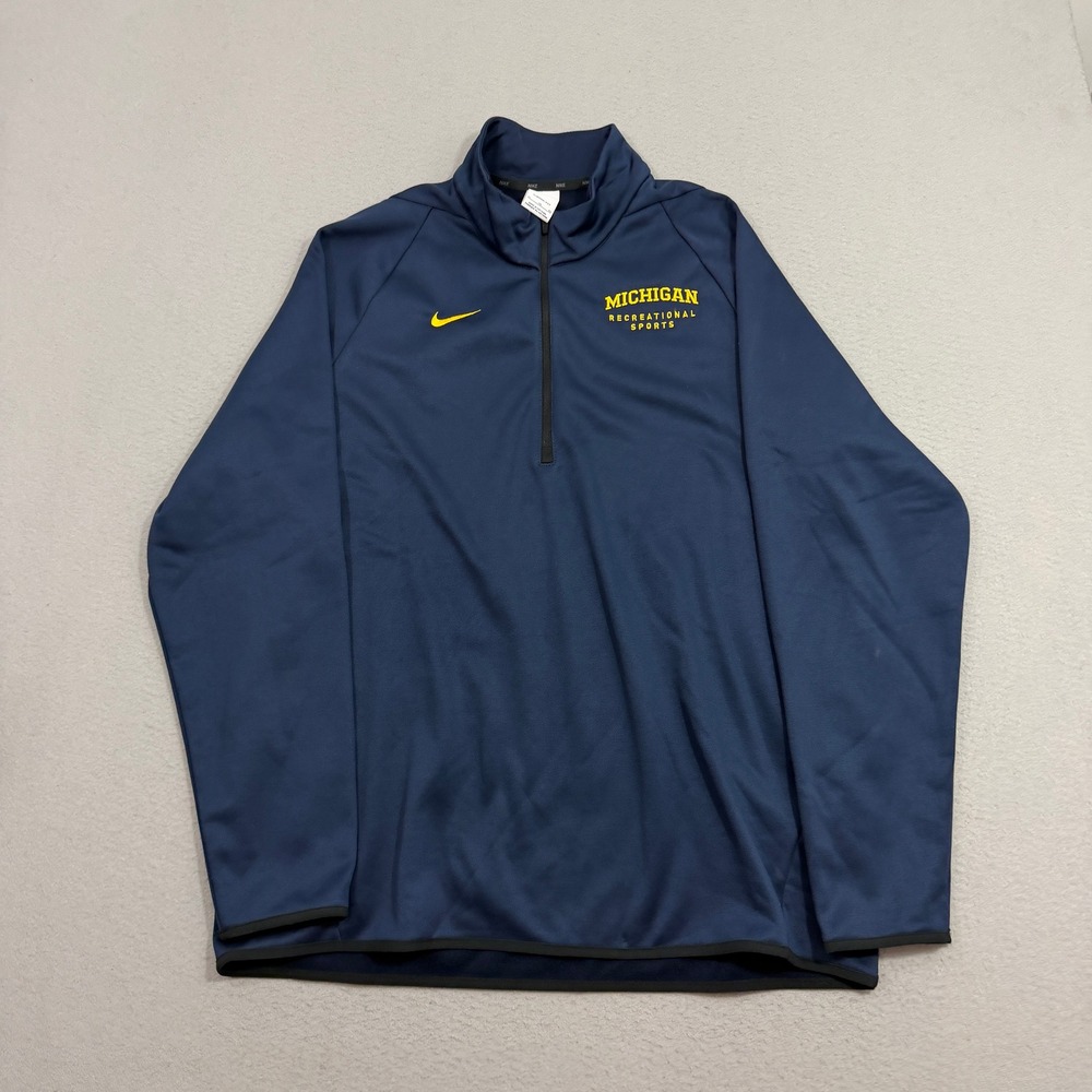 Nike Pullover Men XL Blue Michigan Recreational Sports Therma-Fit Quarter Zip